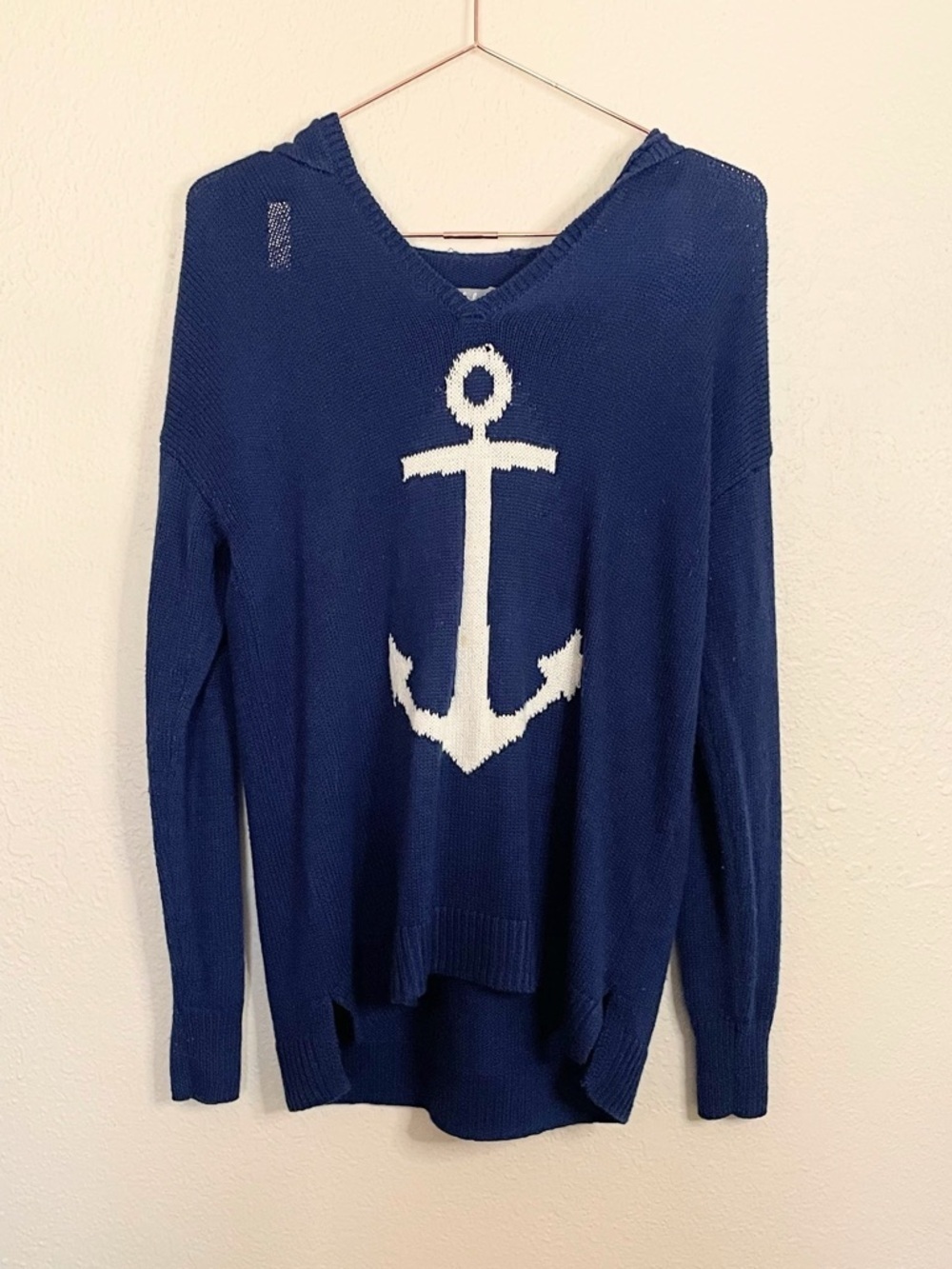 Marled Navy Anchor Sweater Small Coastal Preppy Nautical